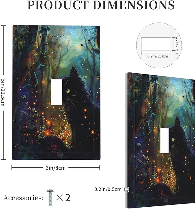 Light Switch Cover Plate Magic Fantasy Forest Mysterious Black Cat 1 Gang Single Toggle Decorative Switch Plates Wall Plates Electrical Faceplate for Kid Room Bathroom Decor