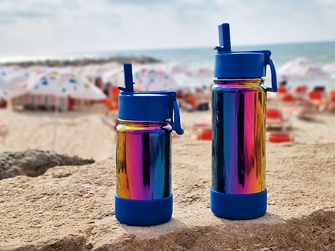 CHILLOUT LIFE 12 oz Kids Insulated Water Bottle for School with Straw Lid Leakproof and Cute Waterproof Stickers, Personalized Stainless Steel Thermos Flask Metal, Dishwasher Safe Color