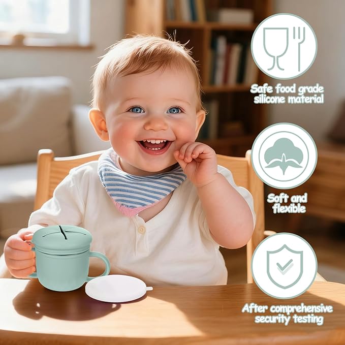 Toddler Snack Containers Stainless Steel Spill-Proof Snack Containers for Toddlers with Spill-Proof Silicone Lids and Handles 4-in-1 Baby Snack Cup is Dishwasher Safe for Easy use On The Go（Green）