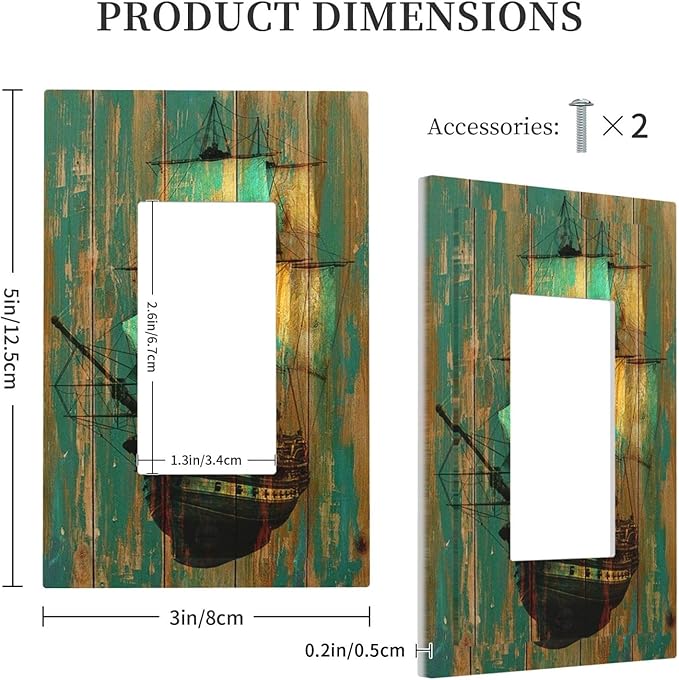 Decorative Outlet Covers Rustic Green Wood Grain Sailboat 1 Gang Single Rocker Light Switch Cover Plate Wall Plates GFCI Faceplate for Farmhouse Bedroom Decor