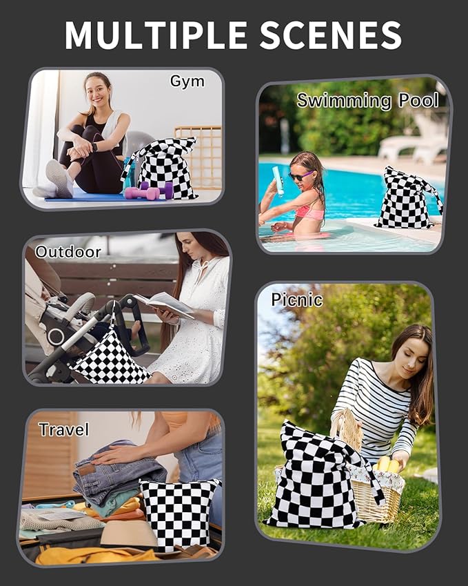 babygoal Waterproof Wet Dry Bag for Swimsuits,Travel, Food Storage, Stroller, Daycare, Baby Diapers, Yoga, Beach, Pool, Wet Clothes-Black Lattice