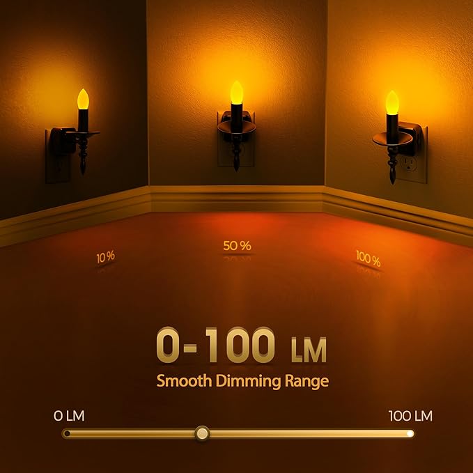Briignite Flameless Candle Night Lights Plug into Wall, Amber LED Night Light with Dusk to Dawn Sensor, 0-100LM Dimmable Plug in Chandelier Night Light for Kids, Hallway, Bathroom, Bedroom