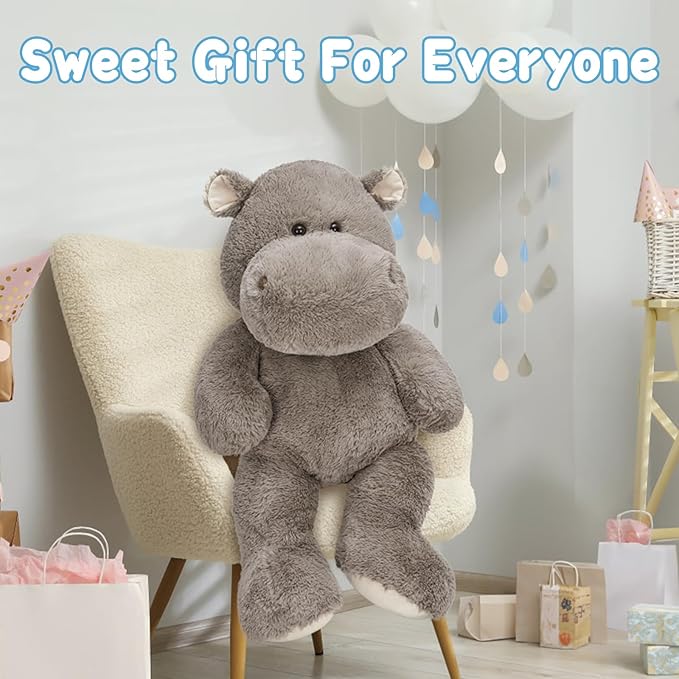 BENINY Giant Humongous Hippo Stuffed Animals 36", Oversized Toy Plush Pillow Gift for Kid, Gray
