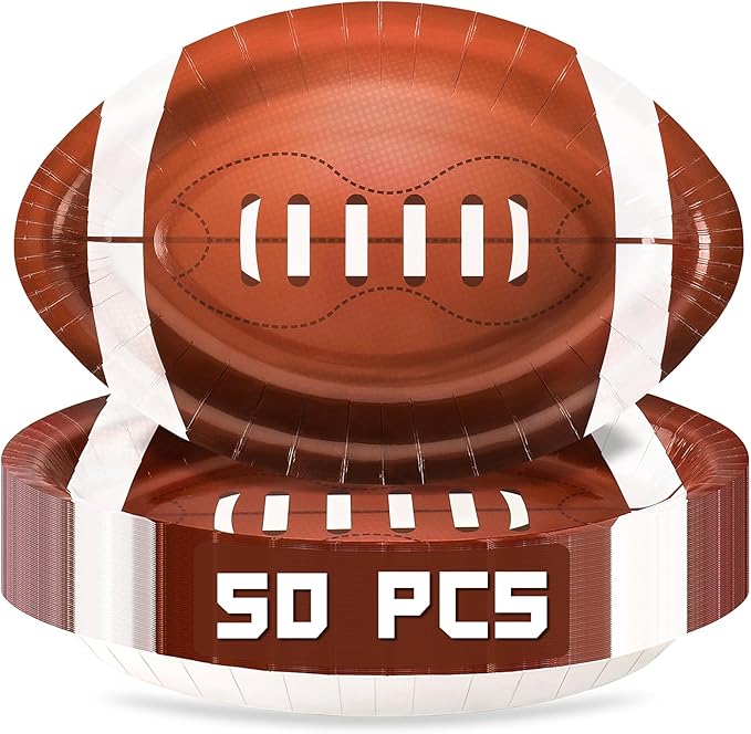 50PCS Football Shaped Disposable Paper Plates, Large 11.8in Football Party Plates, Football Theme Birthday Party Supplies, Sports Game Party Decorations, Touchdown Party Decoration
