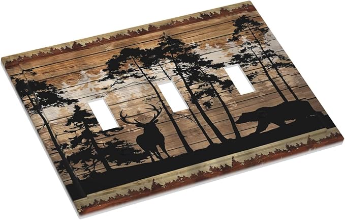 Hunting Forest Deer Bear 3 Gang Light Switch Cover Decorative Triple Toggle Wall Plate Electrical Faceplate Switch Plug Face Plate