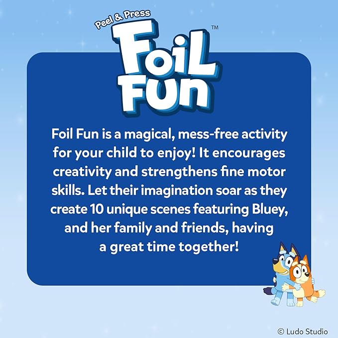 Skillmatics Foil Fun Bluey - Mess-Free Art & Craft Kits for Kids, DIY Creative Activity, Travel Toys, Gifts for Girls & Boys Ages 4, 5, 6, 7, 8 and Up