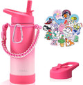Mininoo Kids Water Bottle, Girls Water Bottle for School, 16oz Metal Stainless Steel Water Bottle Kids with Straw Lid（Sweat Peach）
