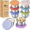 SANEXC 8 Pack - 2.4 Oz Small Salad Dressing Containers To Go, Leakproof Condiment Containers with Lids Reusable Stainless Steel Sauce Cups for Lunch Boxes Kitchen Storage Picnics Travel Meal Prep