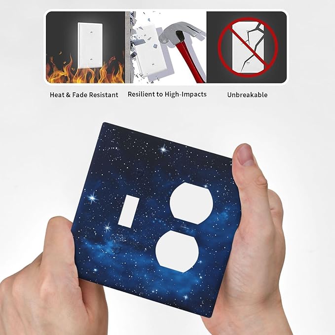 Light Switch Cover Plate Galaxy Starry Sky Universe Sparkle Stars 2 Gang Outlet Covers 1 Toggle 1 Duplex Socket Cover Wallplates Electrical Switch Plate Covers for Bathroom Bedroom Decor