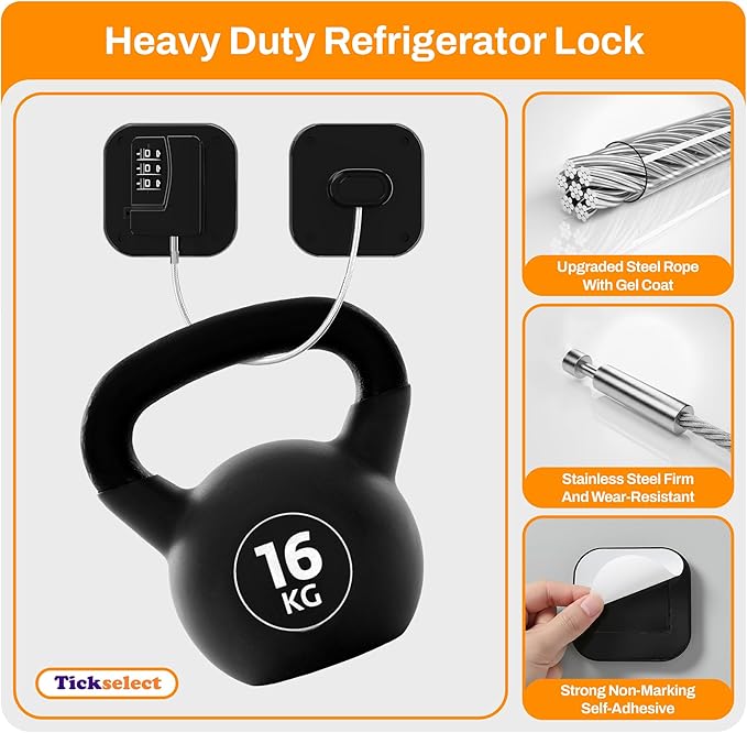 Fridge Lock, 2 PCS Refrigerator Lock for Freezer,Cabinets and Drawers,Air Fryer,Doors,Combination Code,Heavy Duty with Adhesive Backing, Easy Install,No Keys Needed Black