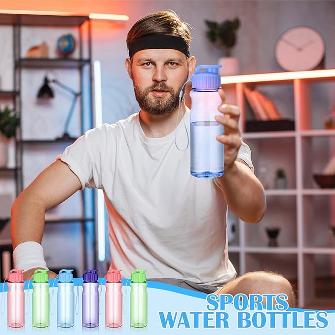 Ziliny 24 Pcs 17 oz Plastic Water Bottles Bulk Large Reusable Leak Proof Flip Top Sports Gym Water Bottles with Handle Strap for Kids and Adults for Summer School Travel