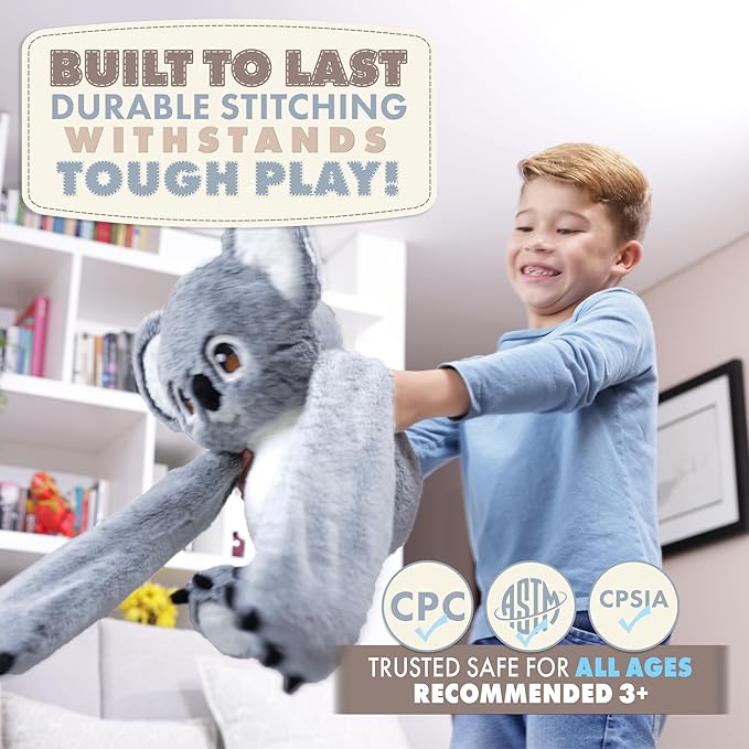 Huggle Healers Weighted Stuffed Animals for Adults, Teens and Kids - 36 Inch Long Plush Arms Grey Stuffed Animal for Hugs - 4.5lb Koala Plushies - Noa Koala