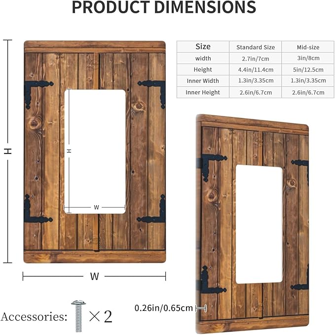 Faux Wood Decorative Printed Single Gang Rocker Light Switch Cover Plates Decorative Outlet Covers, 1 Gang Rocker Wall Plate