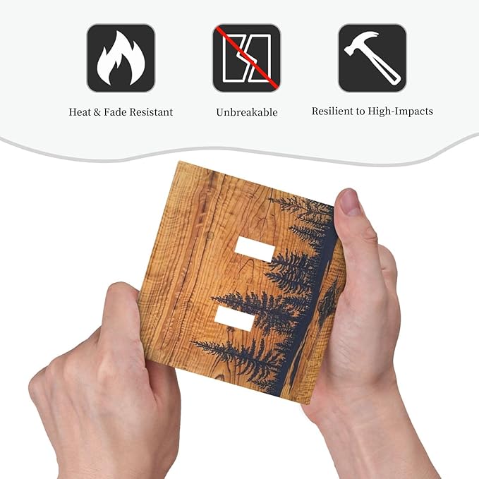 Forest Pine Tree Woodland Woods Grain Decorative 2 Gang Outlet Light Switch Cover Double Toggle Switch Wall Plate, Unbreakable Polycarbonate Thermoplastic Face Plate(Not Wood)