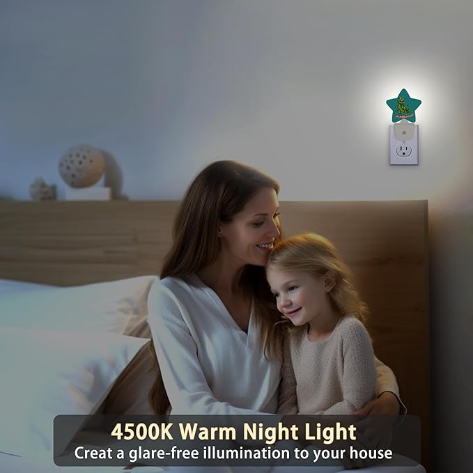 Dinosaur Green Night Light Plug-in Dusk to Dawn Smart Sensor White Led Nightlight for Bedroom Bathroom Kitchen Hallway Stairs Energy Efficient Decor Desk Lamp