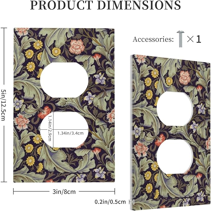 Boho William Morris Floral Green Leaves Flower Outlet Covers 1 Gang Duplex Light Switch Cover Decorative Switch Plates Electrical Receptacle Faceplate Wall Plate for Farmhouse Home Decor
