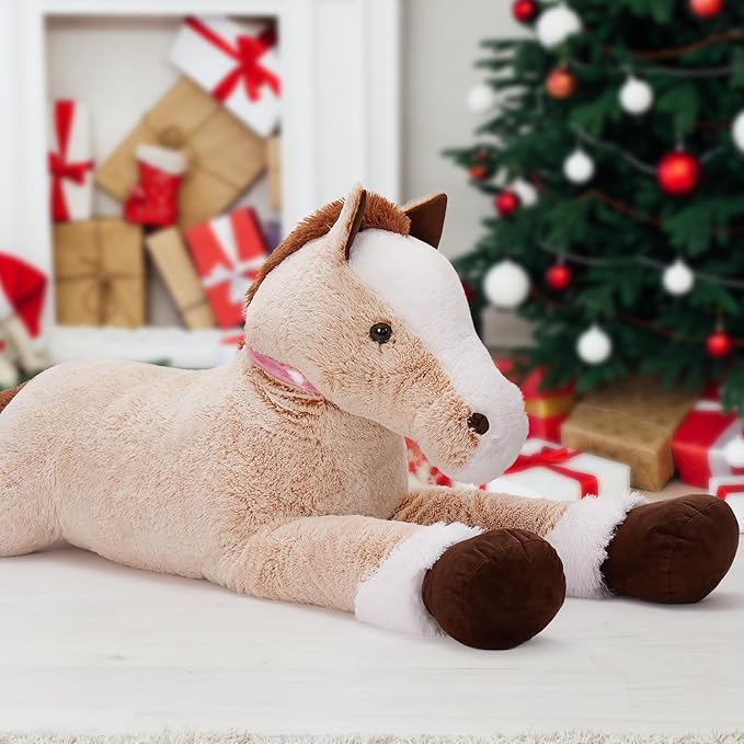 Tezituor 59inches Oversize Horse Stuffed Animal, Riding 5ft Giant Stuffed Piny Farm Plush Toy for Kids, Hugging Lifesize Soft Horse Plush Body Pillow Party Decor for Adult