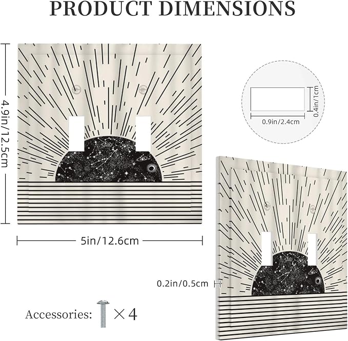 Mid Century Boho Sun Abstract Black Sunrise Horizon Double Toggle Light Switch Covers 2 Gang Wall Plate Dual Decorative Switchplate Electrical Faceplate for Kitchen Bathroom Bedroom Decor