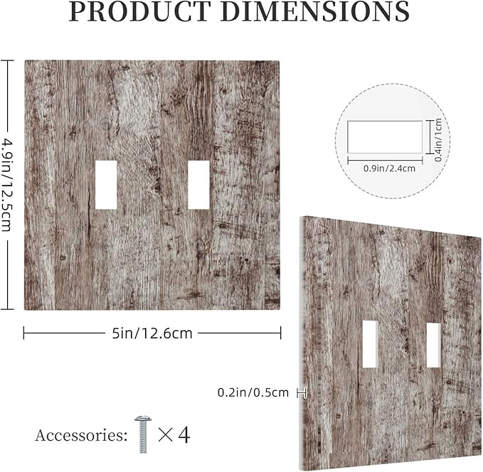 Light Switch Cover Plate Rustic Wood Grey Brown Vintage Wooden Plank 2 Gang Double Toggle Decorative Switch Plates Plug Cover Wall Plates Electrical Faceplate for Farmhouse Home Decor