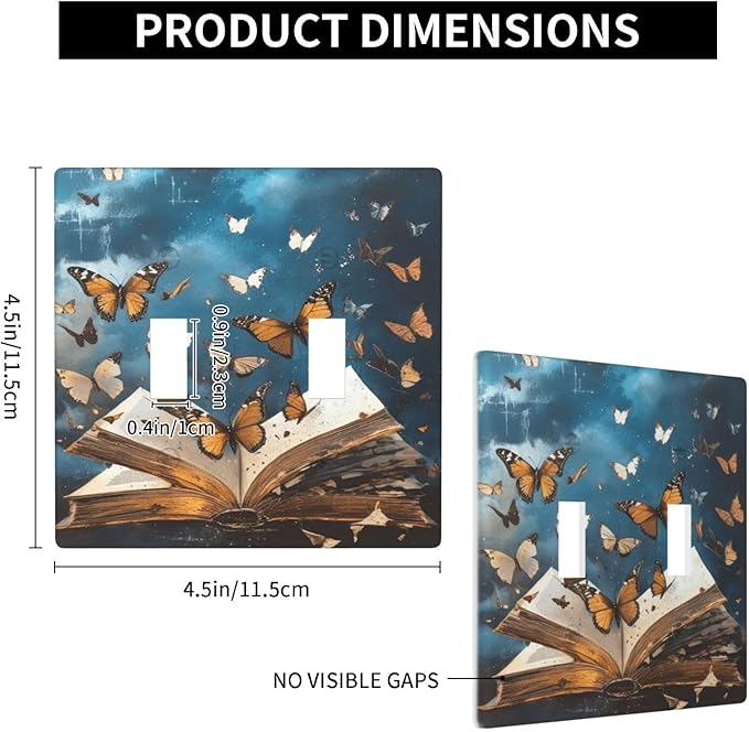 Decorative Art Light Switch Covers Butterflies from the Book 2 Gang Double Toggle Wall Plate Decorative Switchcover Electrical Switchplate for Home Decor