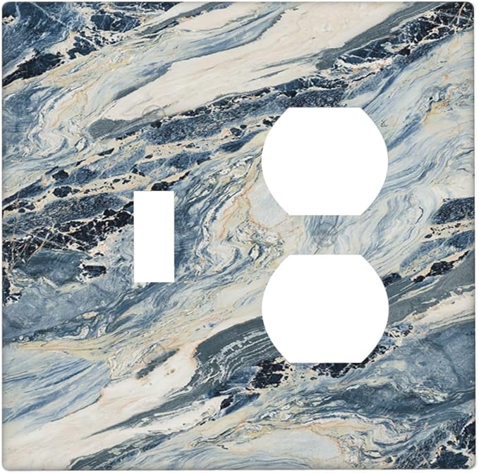 Wallplates Blue Grey Marbling Modern Abstract Design 1 Toggle 1 Duplex Switch Plate Electrical GFCI Faceplate Decorative Light Switch Covers for Bedroom living Room Decor