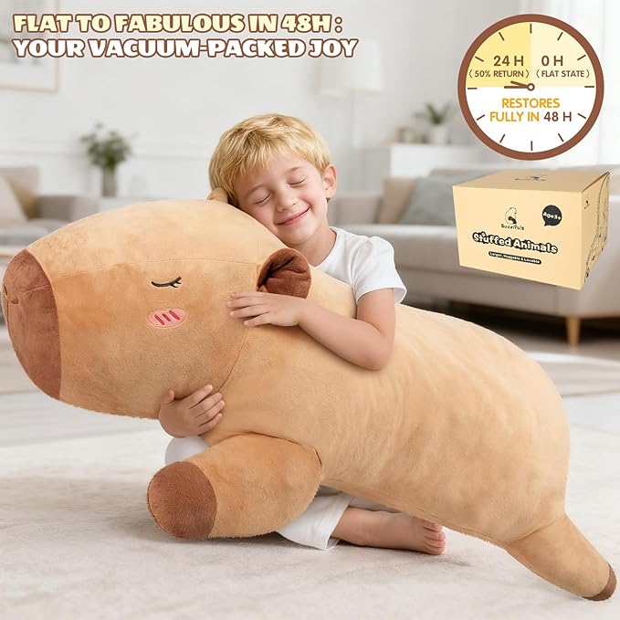 SuzziPals 43 inch Giant Capybara Plush, Lifelike Giant Stuffed Animal for Stress Relief & Companion, Extra Soft Plush Big Plushies Hugging Plush, Jumbo Capybara Gifts
