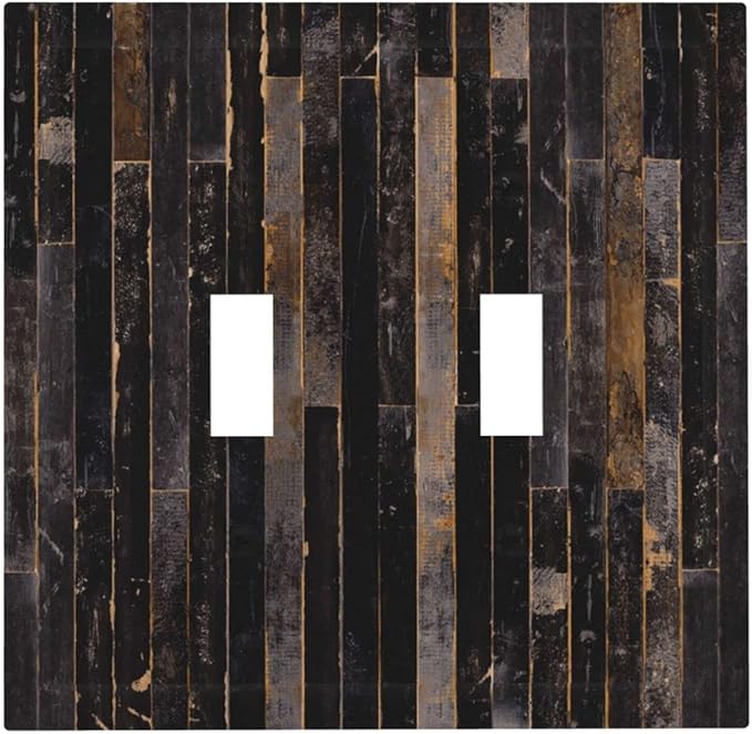 Decorative Switch Plate Covers Black Farmhouse Wood Board 2 Gang Double Toggle Light Switch Cover Western Country Lodge Electric Wall Plate Dual Device Electrical Faceplate for Bedroom Home