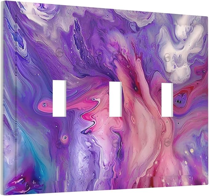 Liquid Marble Modern Abstract Texture Abstract Purple Paint Wall Art Decorative Switch Plates 3 Gang Wall Plate Faceplate Electrical Wall Panels Triple Toggle Light Switch Cover for Office Living Room