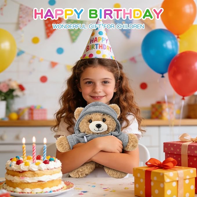 Osacoe Happy Birthday Teddy Bear Stuffed Animal with Gift Box Removable Hoodie for Kids, Women & Men, Unique Birthday Gift Boxes with Beautiful Gift Greeting Card