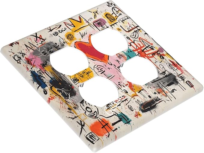 Colorful Graffiti Street Art Banksy Prints Outlet Covers 2 Gang Double Duplex Decorative Light Switch Covers Electrical Wallplates Socket Faceplate for Kids Room Office Decor