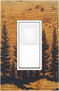 Decorative Outlet Covers Forest Pine Silhouette Rustic Wood Grain 1 Gang Single Rocker Light Switch Cover Plate Wall Plates Gfci Faceplate For Farmhouse Cabin Decor