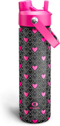 ENCOOL Valentine's Day Insulated Water Bottle with Straw Stainless Steel Water Bottle, Leak-Proof, BPA-Free, Keeps Cold for 24 Hours for Sports, Travel, School (26 oz, Bold Hearts Ember x Black)