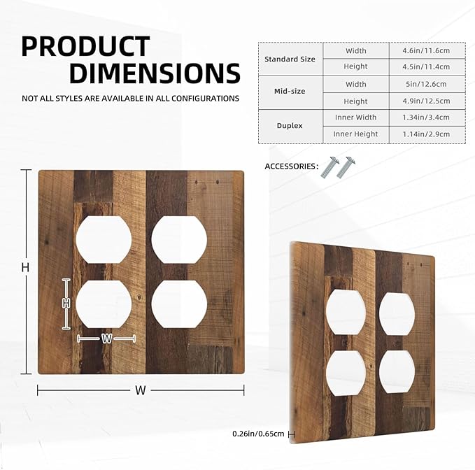 Outlet Covers Natural Wood Brown Wooden Planks 2 Gang Double Duplex Decorative Light Switch Covers Electrical Wallplates Socket Faceplate For Farmhouse Cabin Decor