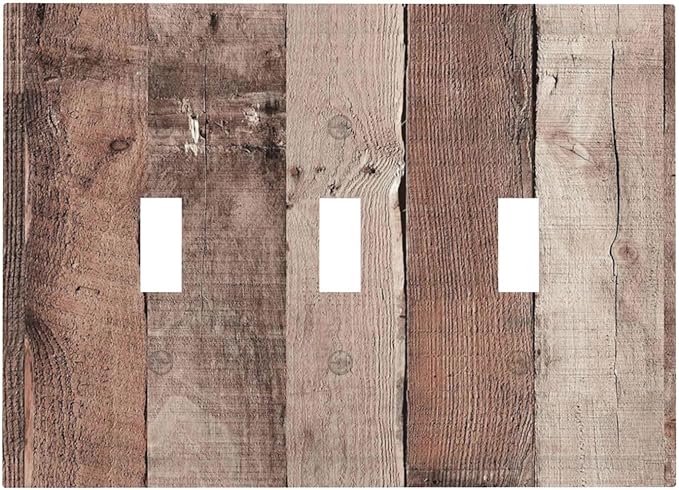 Decorative Switch Plates Retro Wood Brown Farmhouse Barn Wooden 3 Gang Wall Plate Triple Toggle Light Switch Cover Faceplate Electrical Wall Panels for Farmhouse Cabin Decor