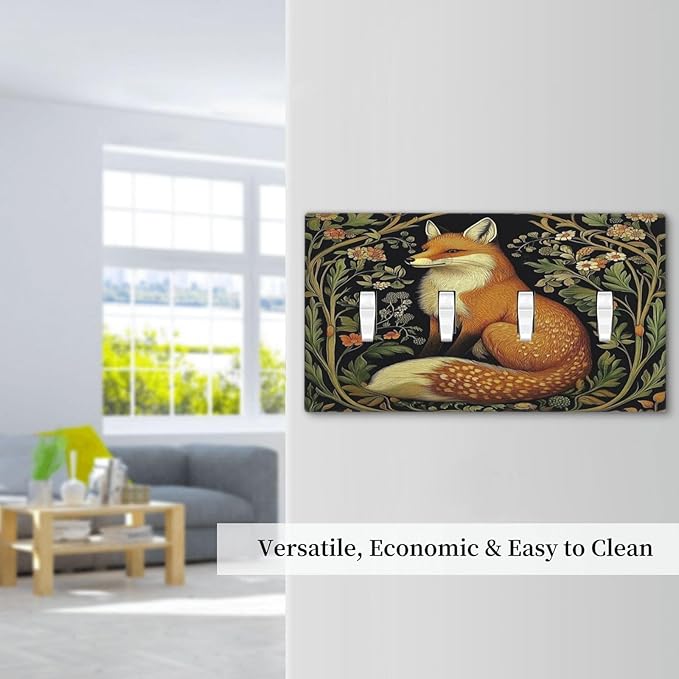 Fox Morris Plants Flowers Vine Colorful Floral Light Switch Covers Quad Toggle Electrical Faceplate 4 Gang Wall Plate Decorative Switch Plates For Bed Room Living Room Decor