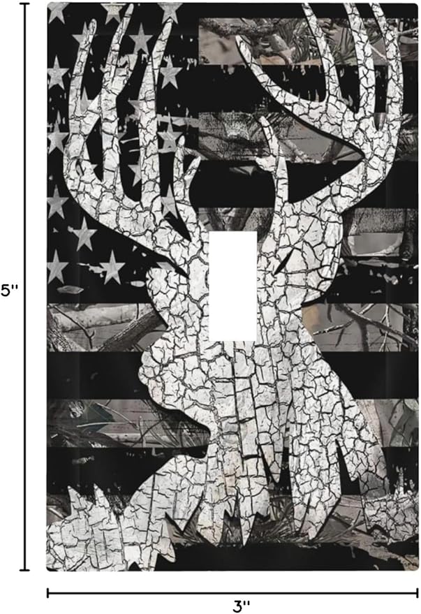Black Usa Country American Flag Autumn Hunting Leaves Deer Antler Elk 1-Gang Device Single Toggle Outlet Light Switch Wall Plate Covers Electrical Midway Size Faceplate Decorative Switchplate