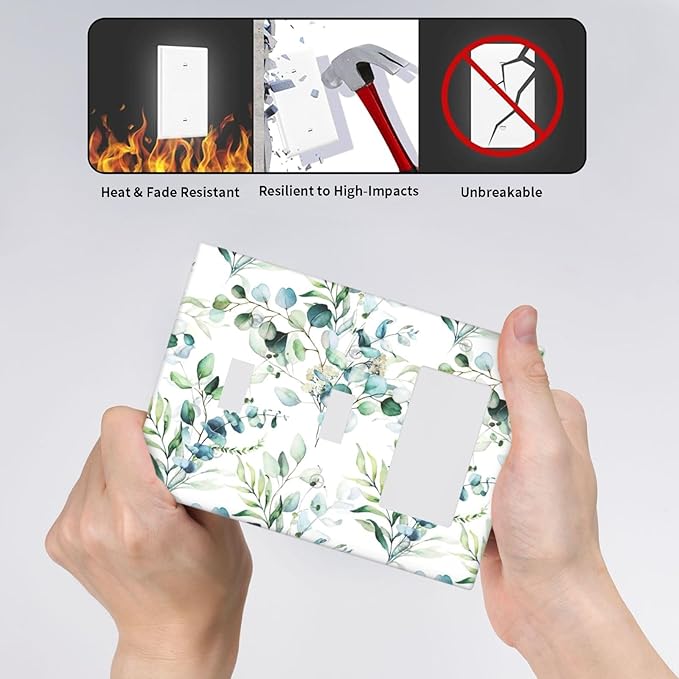 Green Olive Sage Eucalyptus Leaves 3-Gang 2-Toggle 1-GFCI/Decorator Combination Light Switch Decorative Triple Combo Device Switches/Rocker Outlet Covers and Wall Plate