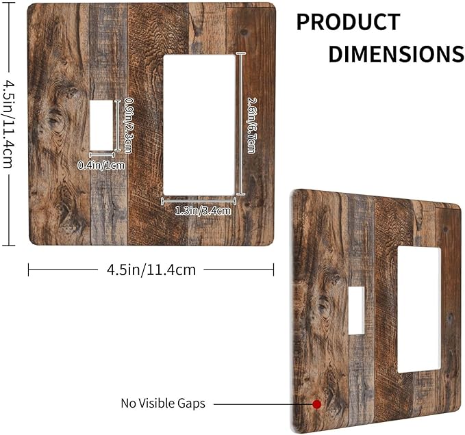 Vintage Board Rustic Brown Wood Texture Outlet Covers 1 Toggle 1 Rocker Combination Decorative Wall Plate Electrical Switch Plates Light Switch Cover Plate for Farmhouse Home Decor