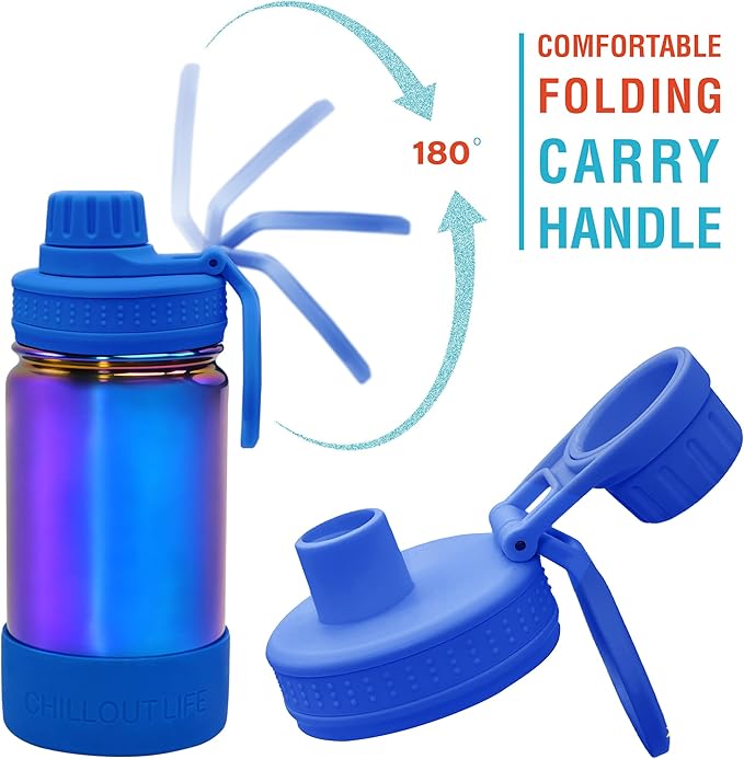 CHILLOUT LIFE 12 oz Kids Insulated Water Bottle for School with Leakproof Spout Lid and Cute Waterproof Stickers, Personalized Stainless Steel Thermos Flask Metal Water Bottle, Dishwasher Safe
