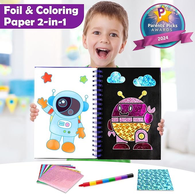 FUNNYB&G Foil Art Crafts for Kids Ages 4-8: Mother's Day 2026, Birthday Gift for Boys, Art and Crafts Supplies, Party Favors, Creative Toys for Boys 4 5 6 7 8 9 Years Old(Space)