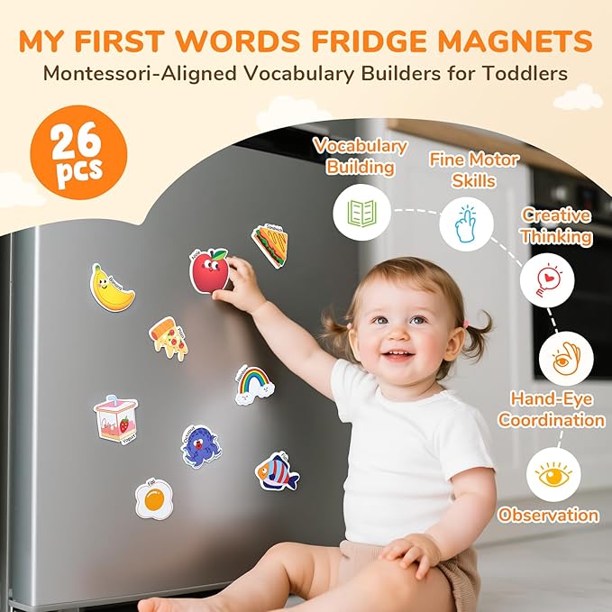 JoyCat Fridge Magnets for Toddlers & Kids – 26 Cute A-Z Objects, Large Magnetic Refrigerator Toys, Fun Educational Learning Gifts for Girls and Boys 2 3 4 5 Years Old