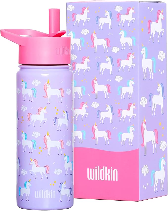 Wildkin Kids 18oz Stainless Steel Water Bottle – BPA-Free, Leakproof, Insulated, Easy-Clean - Unicorn