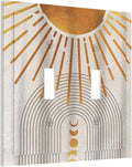 Mid Century Gold Sun Abstract Arch Boho Moon Double Toggle Light Switch Covers Decorative Unique 2 Gang Wall Plate Dual Electrical Faceplate Switchplate for Kitchen Bedroom Living Room Decor