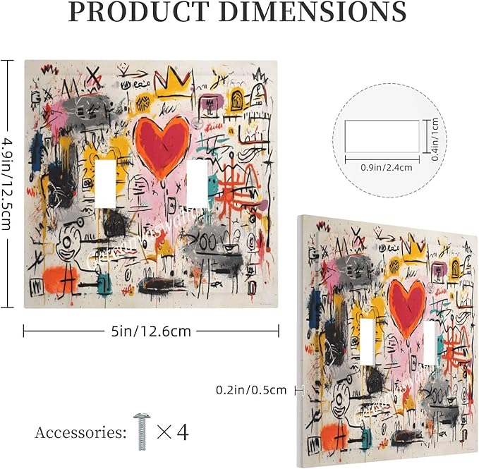 Colorful Graffiti Street Art Banksy Prints Decorative Switch Plates 2 Gang Double Toggle Outlet Light Switch Cover Wall Plate Electrical Faceplate for Kids Room Office Decor