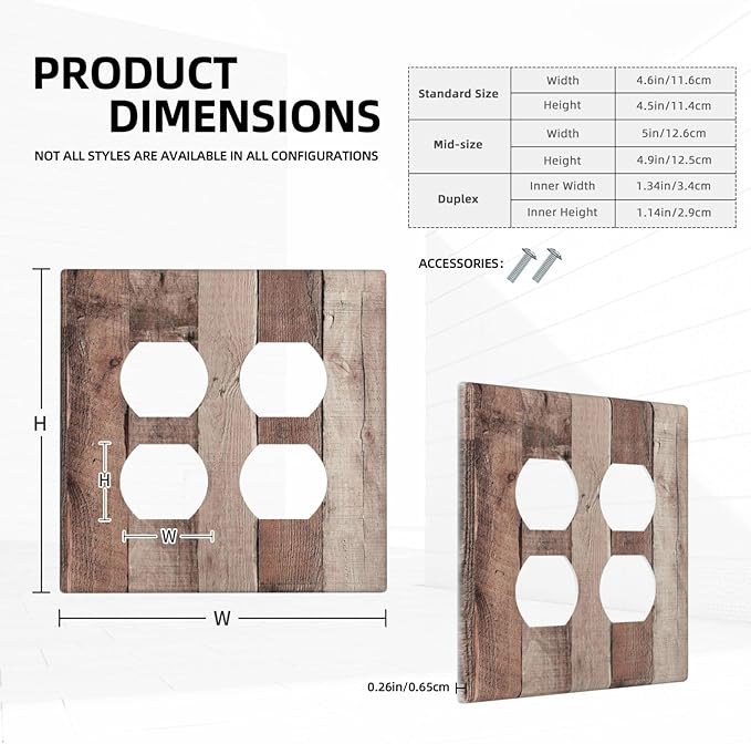 Outlet Covers Retro Wood Brown Farmhouse Barn Wooden 2 Gang Double Duplex Decorative Light Switch Covers Electrical Wallplates Socket Faceplate for Farmhouse Cabin Decor