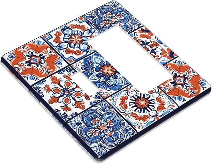 Outlet Covers Colorful Talavera Mexican Tile 1 Toggle 1 Rocker Combination Decorative Wall Plate Electrical Switch Plates Light Switch Cover Plate For Bathroom Kitchen Decor