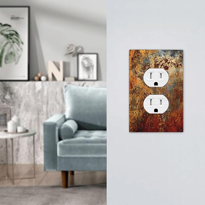 Shabby Old Aged Rust Rusty Tumbled Antique Brass Patina Copper Metal 1 Gang Electrical Device Duplex Receptacle Light Switch Outlet Cover Wall Plate Electric Plug Socket Cover Decorative Switchplate