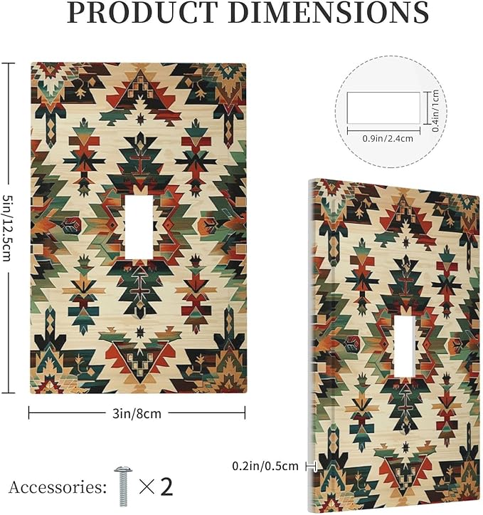 Decorative Light Switch Cover Southwest Rustic American Indian Aztec Boho 1 Gang Single Toggle Device Electrical Faceplate Switchplates Decorator Outlet Wall Plate for Bed Room Decor