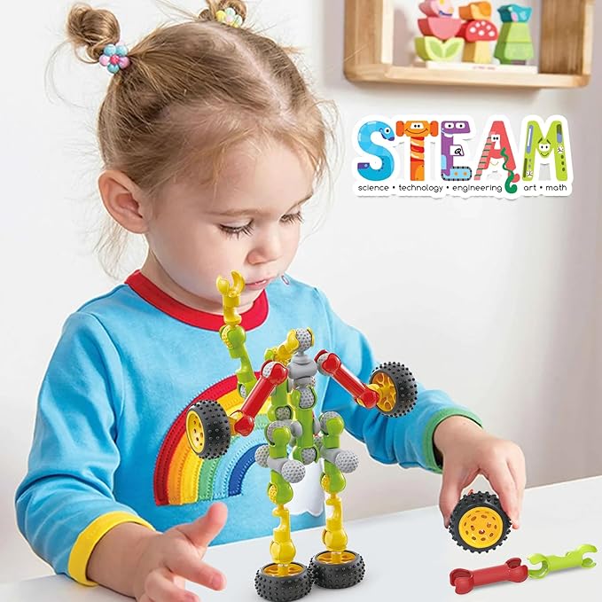 Huaker Stem Building Toys for 3 4 5 6 7 8 Year Old Boys Girls Kids,125 Pieces Building Blocks Educational Learning Toys with Large Storage Box,Ideal Christmas Birthday Gifts