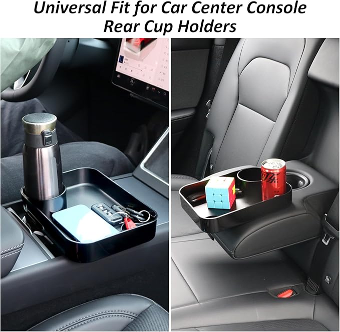 Car Seat Snack Tray for Kids, Mess-Free Square Travel Tray Cup Holder Snack Tray, Durable Car Food Tray for Toddlers, Universal Fit Kids Travel Road Trip Essentials (2Pcs black)